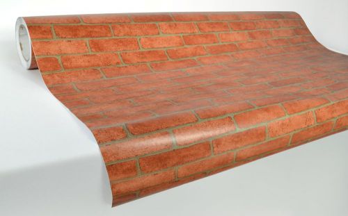 Block brick wall effect vinyl laminated 100ft x42&#034; wallpaper roll sticker orange