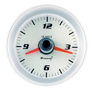 Equus 2 inch analog dashboard quartz clock white faced / aluminum bezel 8000 new