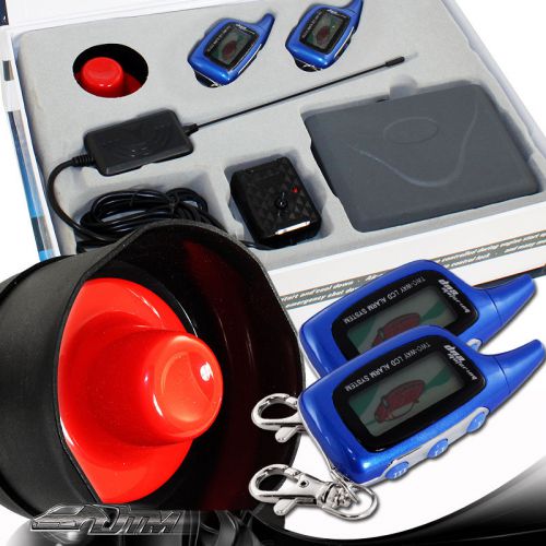 Jdm 2 way anti-theft siren alarm system remote engine start lcd blue controller