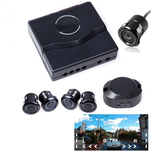 4 pcs parking sensors radar kit + rear view camera car av signal alarm buzzer
