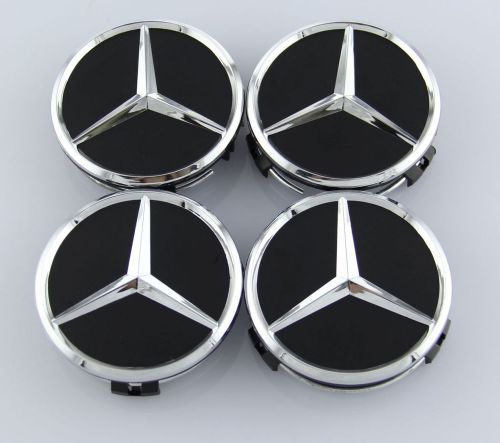 Mercedes-benz (set of 4) star 75mm black center wheel hub caps emblem badge mb1