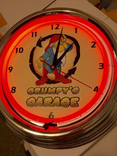 Grumpys garage billiards pool garage man cave neon bar pub sign clock