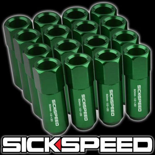 16 green aluminum extended tuner 60mm lug nuts lugs for wheels/rims 1/2x20 l30
