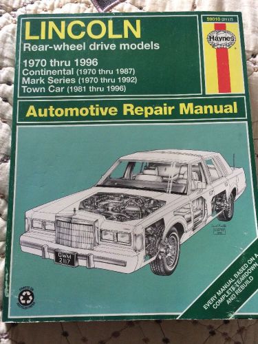 Used haynes repair manual 1970 - 1996 lincoln continental, mark series, town car