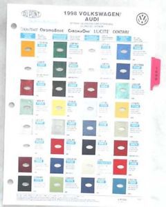 Sell 1998 VOLKSWAGEN VW PPG AND DUPONT COLOR PAINT CHIP CHART ALL ...