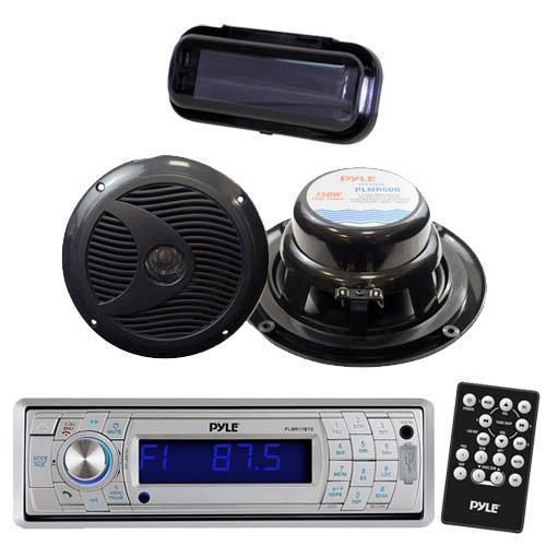 Silver indash marine yacht sd usb player/ wireless bluetooth /2 speakers + cover