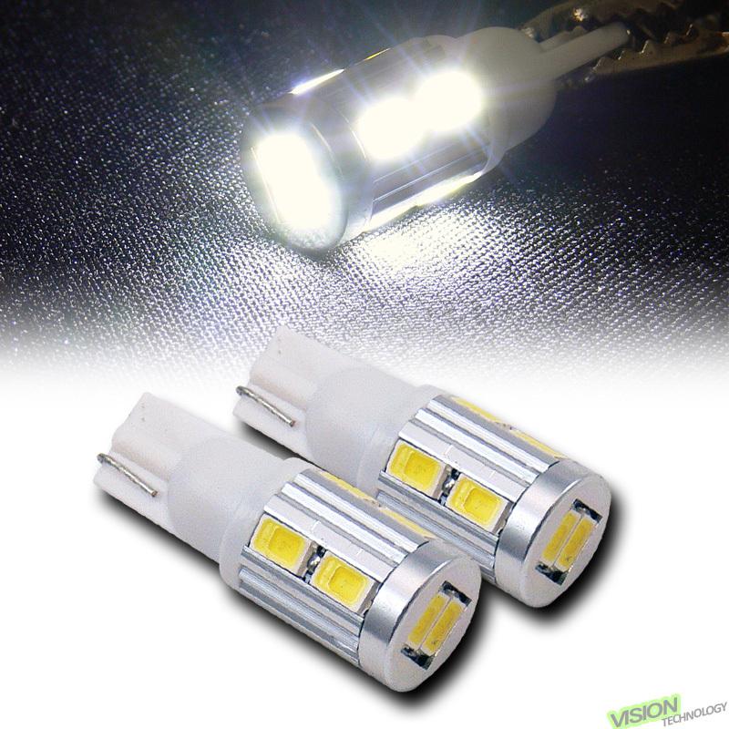 2pc white t10 wedge 10x smd led side marker/license plate light lamp bulb dc 12v