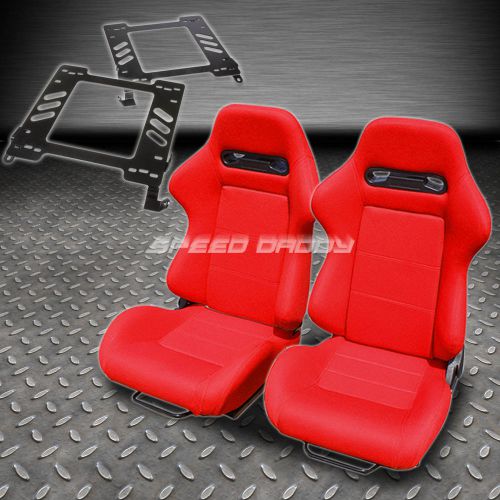 Pair type-r red cloth reclining racing seat+bracket for 02-07 wrx/sti gd/gg