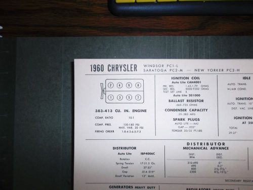 1960 chrysler eight windsor saratoga &amp; new yorker models 383 ci v8 tune up chart