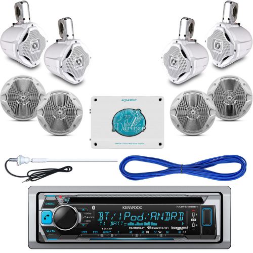 Kmrd365bt bluetooth cd usb marine radio, 4800w amp, antenna, 6.5&#034; speakers/wires