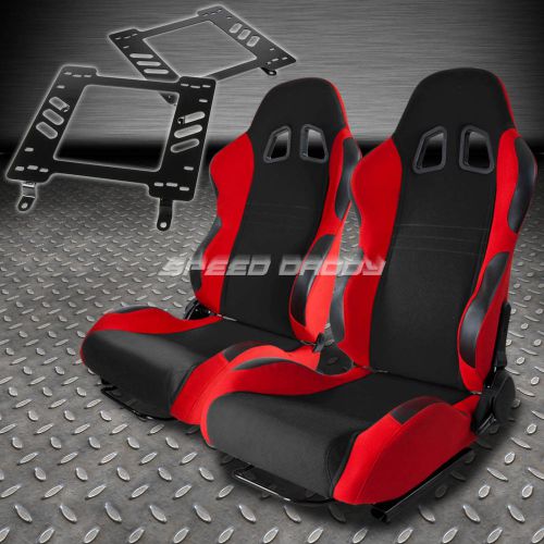 Pair type-7 reclining black red woven racing seat+bracket for 82-92 firebird 3g