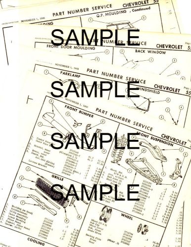 1956 1957 chevrolet corvette  56 57 body part numbers list crash sheets!