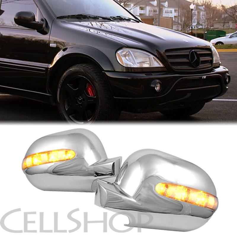 1998-2001 m benz w163 ml-class chrome plated mirror cover led strobe light pair