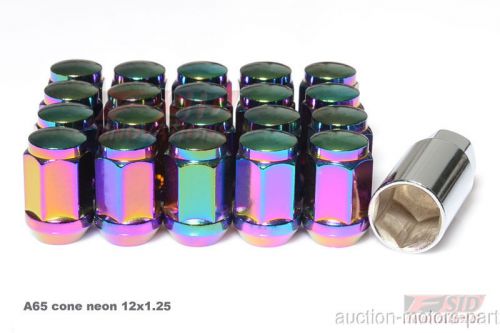 Neon chrome 20pc nut + 1 key close end racing wheel lug nut 12x1.25 subaru a65 a