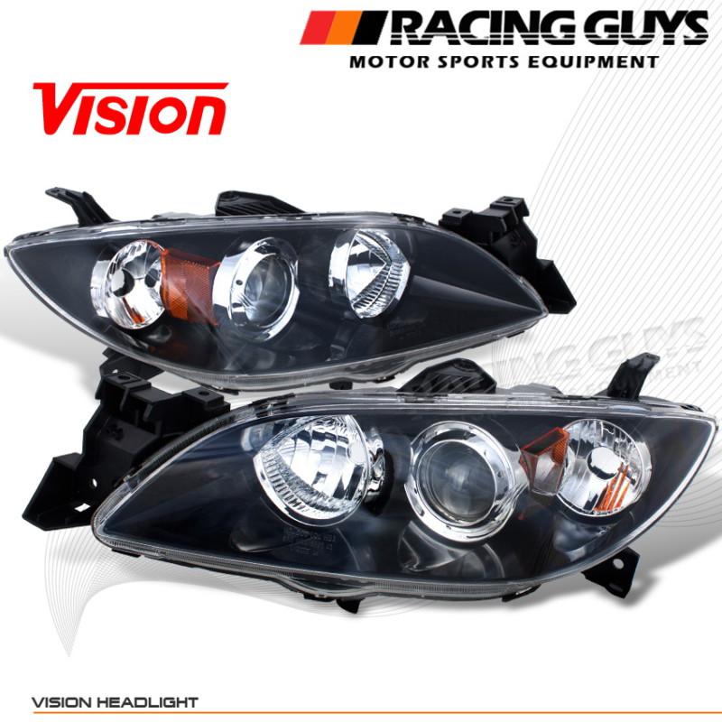 Black vision head lights lamp pair driver+passenger sedan euro clear replacement