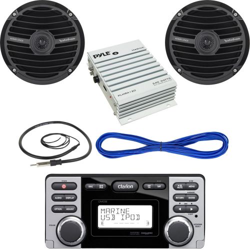 Clarion marine cd usb mp3 receiver, 6.5&#034; speakers/wiring, 240w amplifier,antenna