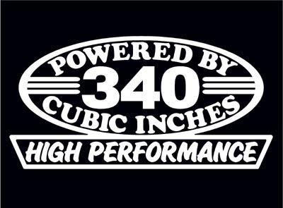 2 high performance 340 cubic inches decal set hp v8 engine emblem stickers