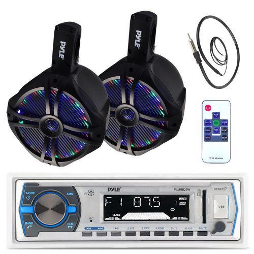 Black 6.5&#034; marine led 200w speakers, antenna, pyle bluetooth usb bluetooth radio