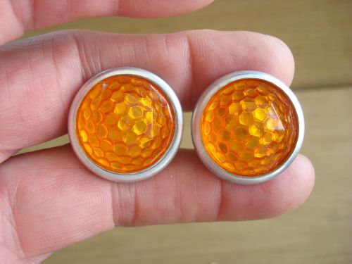 2 vintage jewel domed amber reflectors, license plate topper, plate fastener