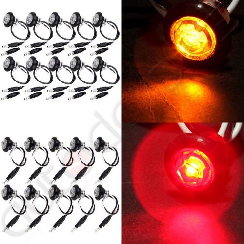 20x new 3/4&#034; clear lens red/amber led clearance marker truck bullet lights bulbs