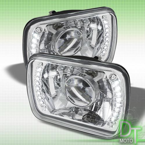 7x6 led projector glass diamond cut chrome headlights lamp w/h4 bulbs left+right