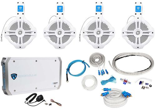 4 rockville rwb65w 6.5&#034; marine wakeboard speakers+4 channel amplifier+amp kit