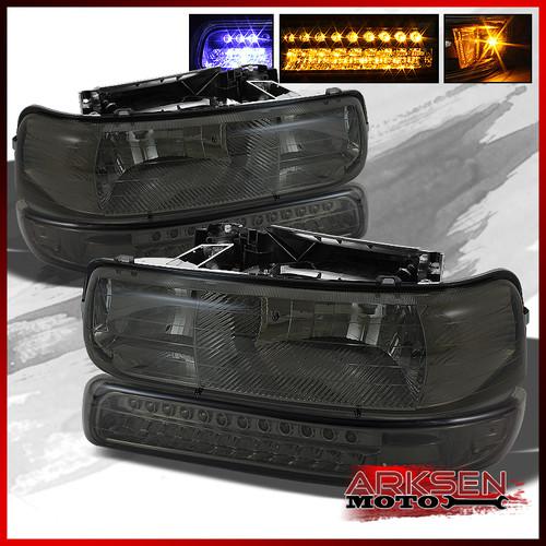 Smoked 99-02 silverado 00-06 tahoe suburban headlights+led bumper signal lights