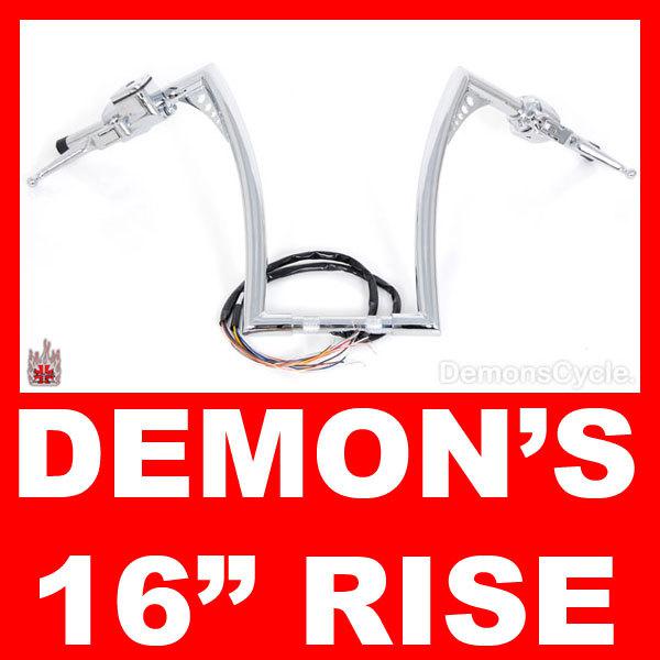 16" rise ape hangers handlebars 1-1/4" bars hand controls switches fit harley