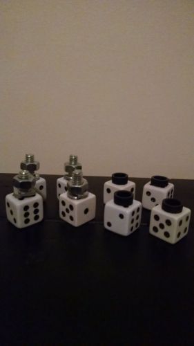 Custom  new white dice license plate bolts and valve stem caps set of 8