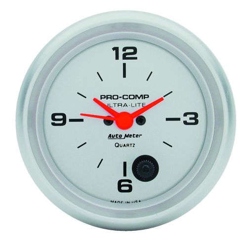 Auto meter 4485 clock 2-5/8&#034; silver face ultra-lite serie