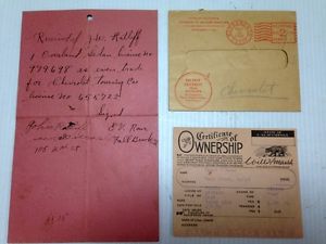 1924 1926 chevrolet certificate title and receipt