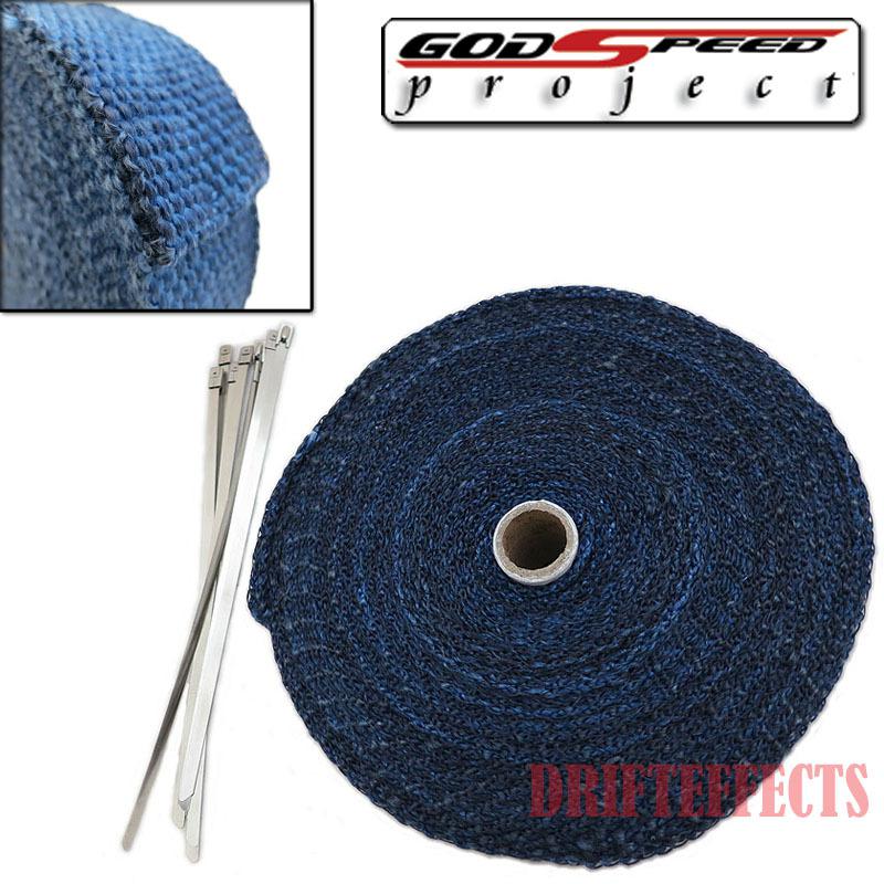 Godspeed blue turbo exhaust header manifold thermal heat wrap 2" x 50 ft w/ ties