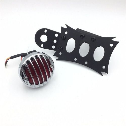 Black license bracket &amp; chrome led tail light fit harley touring bobber chopper