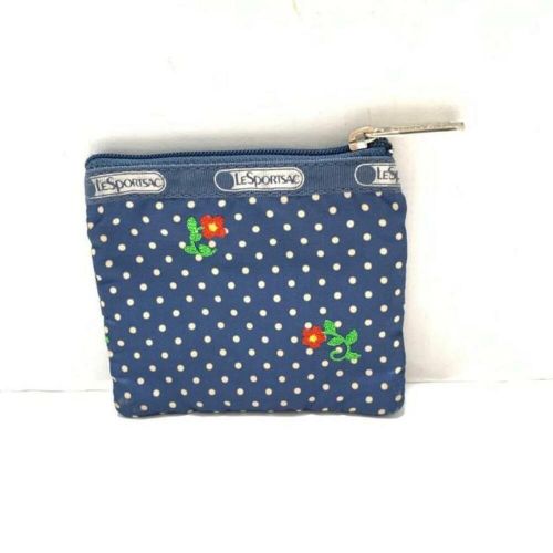 Lesportsac pouch - navy ivory multi floral/dot pattern/embroidery lesponylon