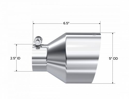 Mbrp polished round single wall angle cut muffler tip (2.5&#034; in, 5&#034; out, 6.5&#034; l)