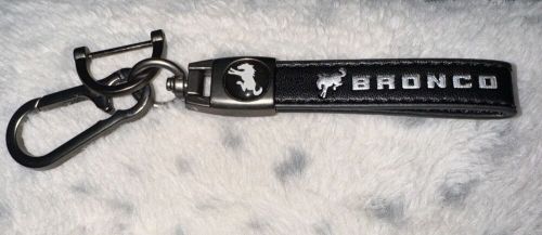 Keychain for ford bronco black leather 5 3/4&#034; key fob holder big bend outer bank