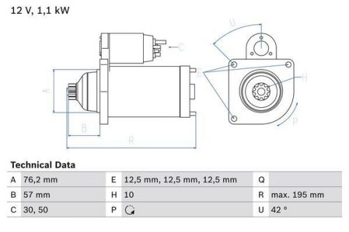 Starter motor fits vw touran 1t 1.2 10 to 15 cbzb bosch 0ah911023 0ah911023a