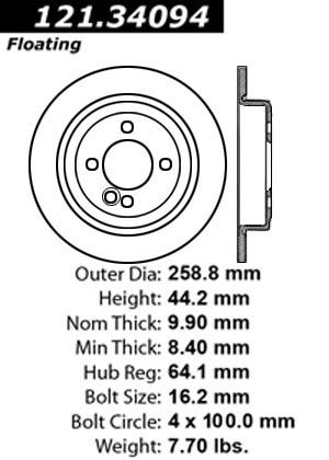 Centric 121.34094 rear brake rotor/disc-c-tek standard rotor