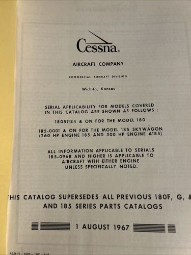 Original cessna model 180 1963 thru 1968 and 185 skywagon series parts catalog