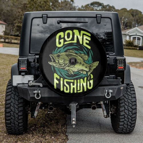 Gone fishing spare tire cover with or without camera hole, camping spare tire co