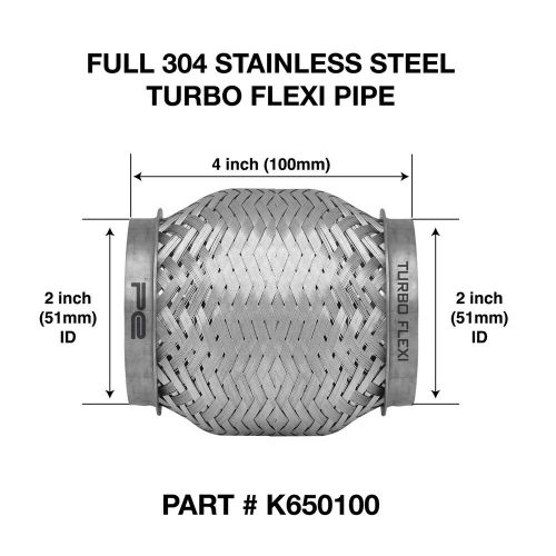 51mm x 100mm turbo weld on exhaust flexi pipe flexible 304 stainless steel