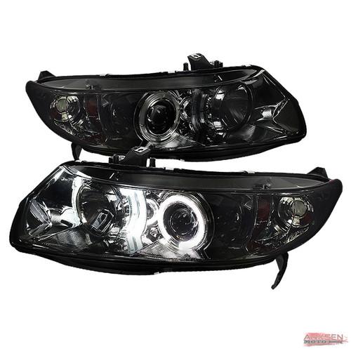 2006-2011 honda civic 2 dr twin halo smoked projector headlights replacement set