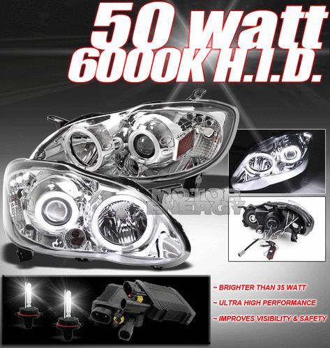 2003-2008 toyota corolla ccfl halo projector headlight w/50w hid 6000k 2006 2007