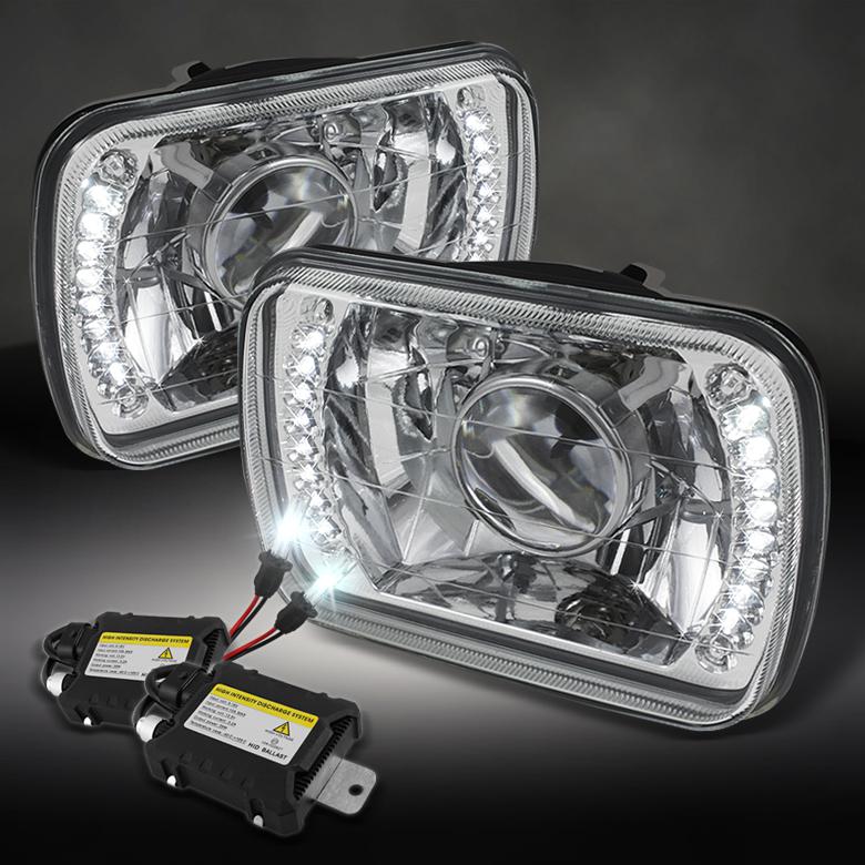 7"x6" chrome projector headlights w/ super bright led+6000k slim ballast hid kit