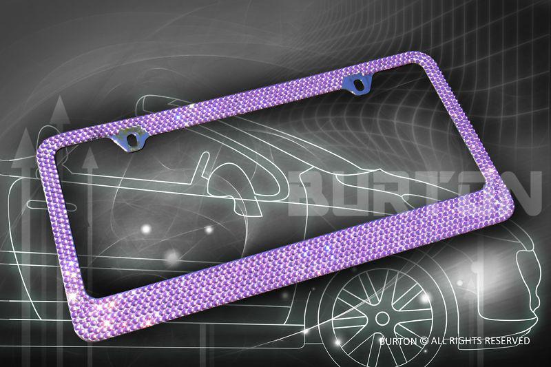 Popular 7 rows purple diamond license plate frame+ c style screw cap