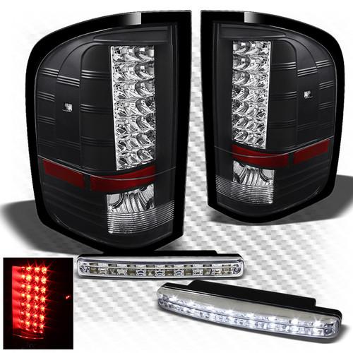 07-13 silverado black led perform tail lights + daytime running lights combo set