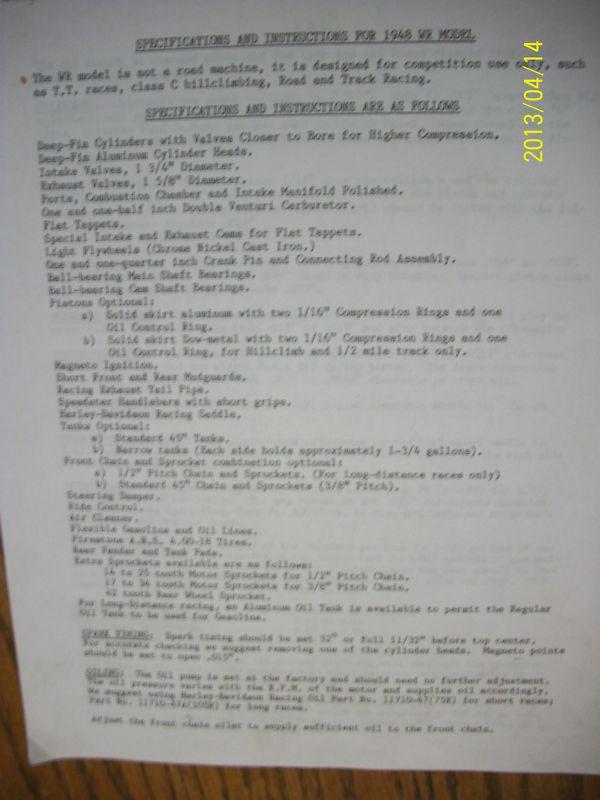 Specifications and instructions for 1948 wr models