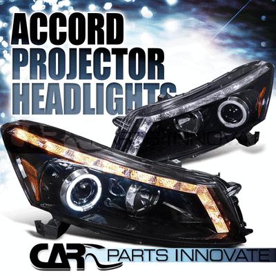 Glossy piano black 08-12 accord 4dr tinted led signal projector headlights