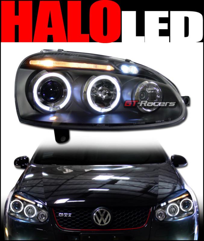 Blk drl led halo projector head lights signal jy 2006-2009 vw golf gti jetta mkv