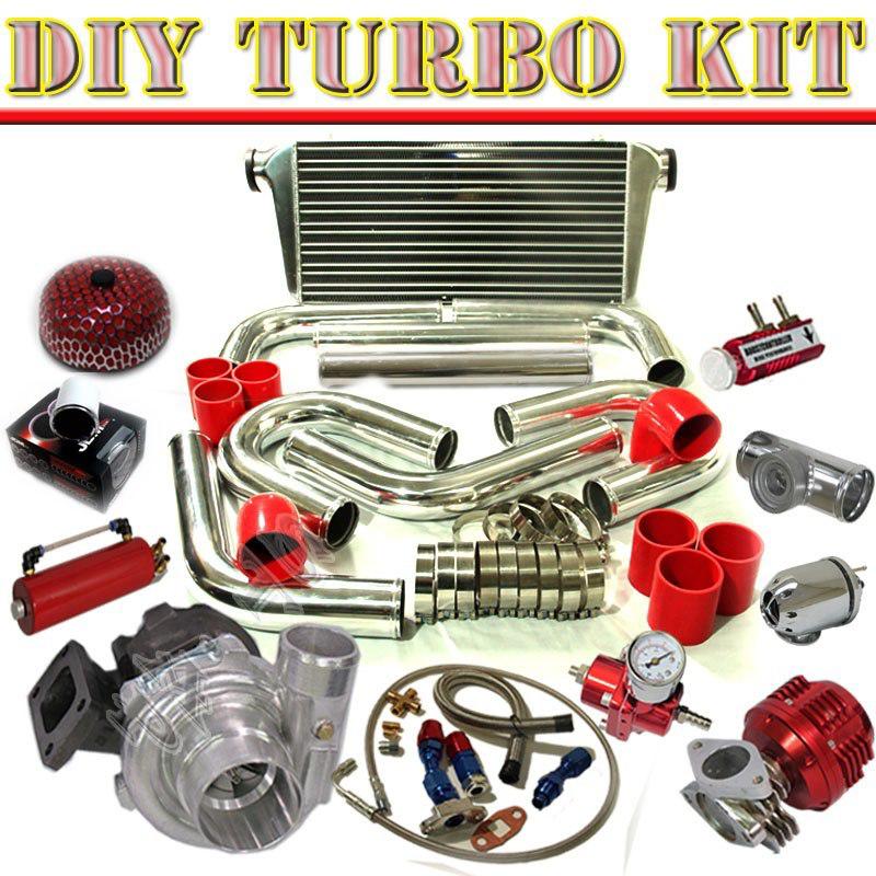 T3/t4 turbo+31" intercooler+2.5" u-pipe piping kit+bov chrome+oil line c/red